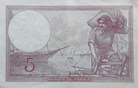 Реверс банкноты 5 франков (Франция) 1939 года