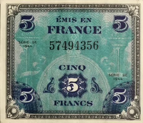 Аверс банкноты 5 franków (Francja) 1944