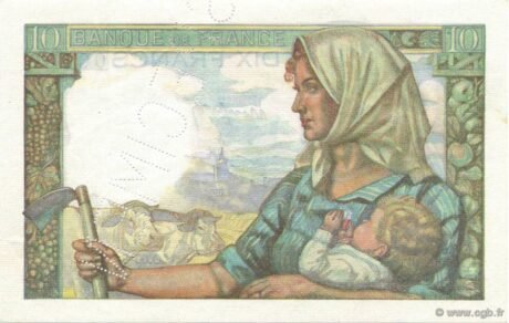 Реверс банкноты 10 франков (Франция) 1941 года