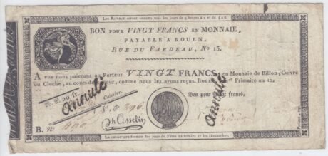 Аверс банкноты 20 франков (Франция) 1803 года