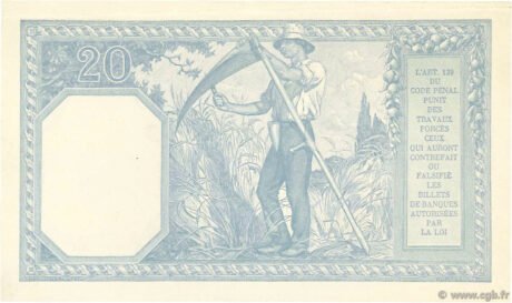 Реверс банкноты 20 франков (Франция) 1916 года