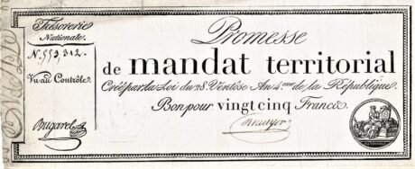 Аверс банкноты 25 франков (Франция) 1796 года