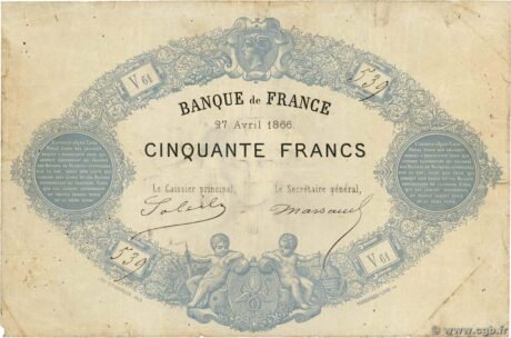 Аверс банкноты 50 франков (Франция) 1864 года