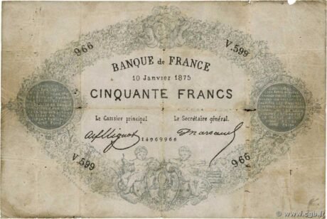 Аверс банкноты 50 франков (Франция) 1868 года