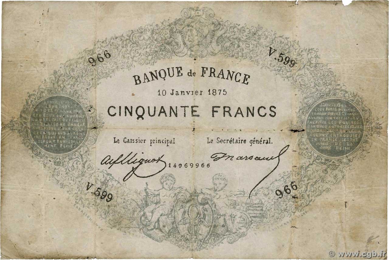 Аверс банкноты 50 франков (Франция) 1868 года