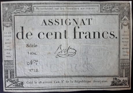 Аверс банкноты 100 франков (Франция) 1795 года