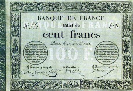 Аверс банкноты 100 франков (Франция) 1848 года