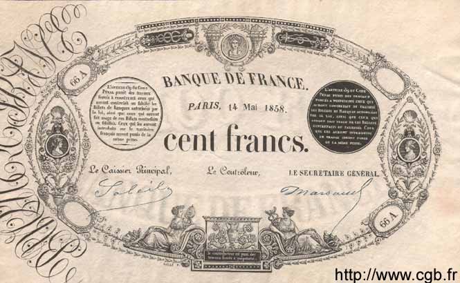 Аверс банкноты 100 франков (Франция) 1856 года