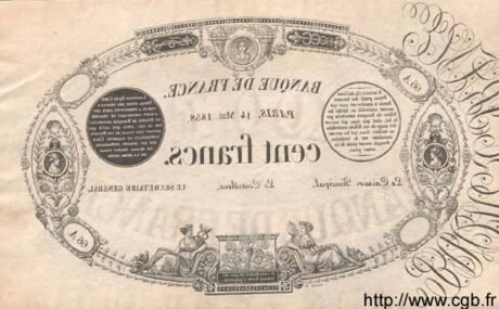 Реверс банкноты 100 франков (Франция) 1856 года