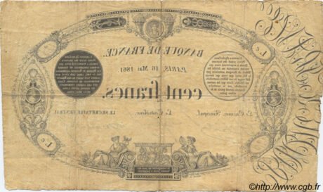 Реверс банкноты 100 франков (Франция) 1861 года