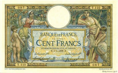 Аверс банкноты 100 франков (Франция) 1908 года