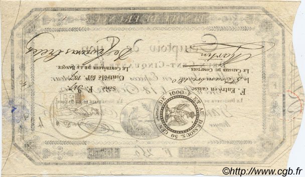 Реверс банкноты 250 франков (Франция) 1810 года