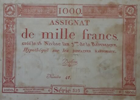 Аверс банкноты 1000 франков - Ассигнат (Франция) 1795 года