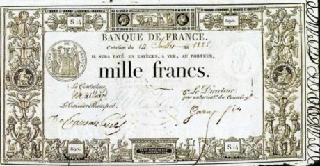 Аверс банкноты 1000 франков (Франция) 1817 года