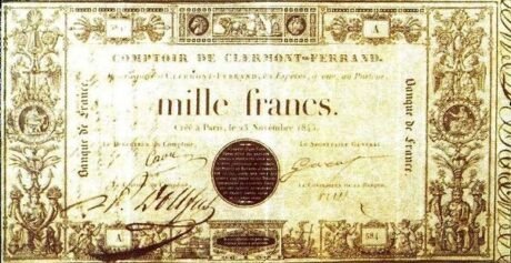 Аверс банкноты 1000 франков (Франция) 1837 года