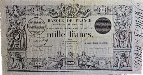 Аверс банкноты 1000 франков (Франция) 1858 года