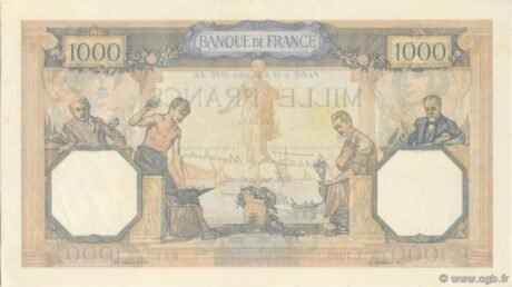 Реверс банкноты 1000 франков (Франция) 1937 года