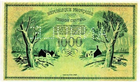 Реверс банкноты 1000 франков - Феникс (Франция) 1943 года
