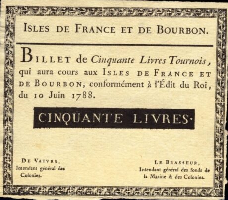 Аверс банкноты 50 liwrów Tournois (Francja) 1788