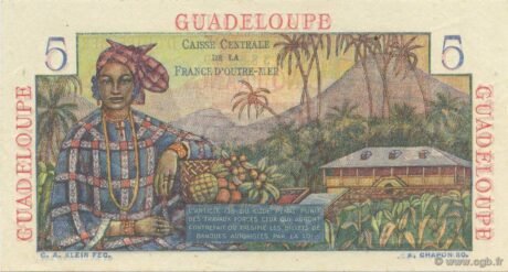 Реверс банкноты 5 франков Бугенвиль (Франция) 1947 года