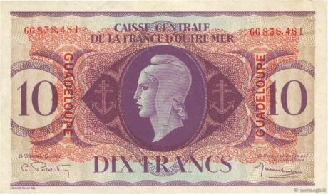 Аверс банкноты 10 франков (Франция) 1944 года