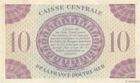Реверс банкноты 10 франков (Франция) 1944 года
