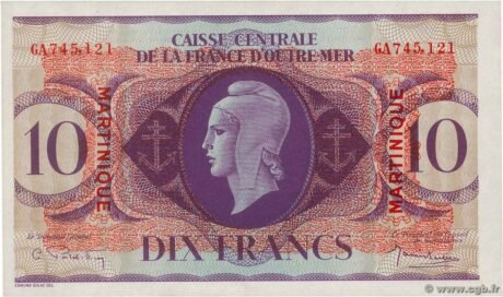 Аверс банкноты 10 франков (Франция) 1944 года