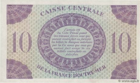 Реверс банкноты 10 франков (Франция) 1944 года