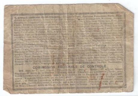 Реверс банкноты 1 франк - Регионы Сен-Кантен и де Гиз (Франция) 1916 года