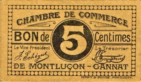 Аверс банкноты 5 сантимов - Торговая палата Монлюсон - Ганны (Франция)