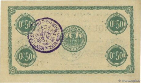 Реверс банкноты 50 сантимов - Торговая палата Монлюсон - Ганны (Франция) 1918 года