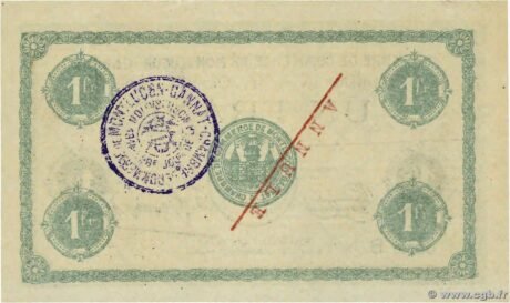 Реверс банкноты 1 франк - Торговая палата Монлюсон - Ганны (Франция) 1918 года