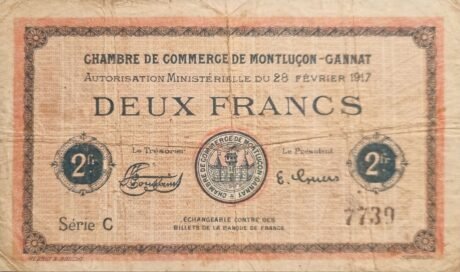 Аверс банкноты 2 франка - Торговая палата Монлюсон - Ганны (Франция) 1917 года
