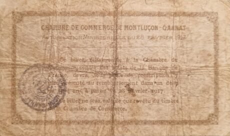 Реверс банкноты 2 франка - Торговая палата Монлюсон - Ганны (Франция) 1917 года
