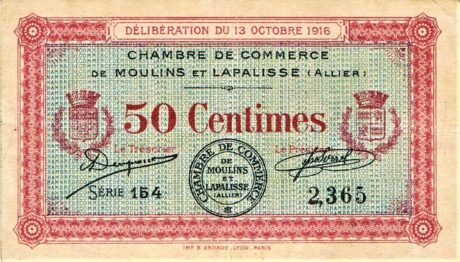 Аверс банкноты 50 сантимов - Торговая палата в Мулене и Лапалисе (Франция) 1916 года