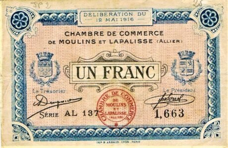 Аверс банкноты 1 франк - Торговая палата Мулен и Лапалис (Франция) 1916 года