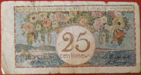 Реверс банкноты 25 сантимов - Торговая палата Ниццы и Приморских Альп (Франция) 1914 года