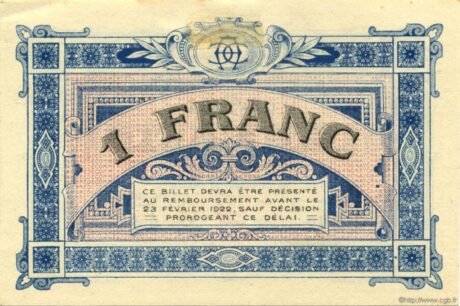 Реверс банкноты 1 франк - Торговая палата Анноне (Франция) 1917 года