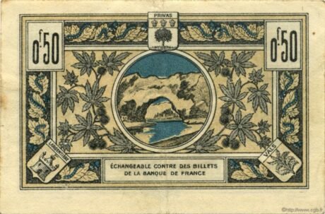 Реверс банкноты 50 сантимов - Торговая палата Обена (Франция) 1921 года