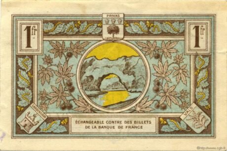 Реверс банкноты 1 франк - Торговая палата Обена (Франция) 1921 года