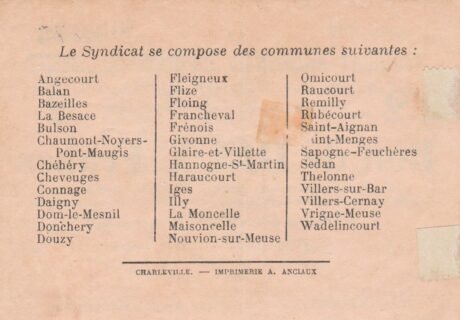 Реверс банкноты 2 franki – Unia Ardenów – zaopatrzenie dla regionu Sedanu (Francja) 1916