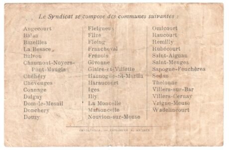 Реверс банкноты 10 франков - Союз снабжения Арденн для региона Седан (Франция) 1916 года