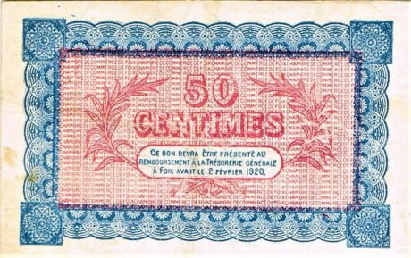 Реверс банкноты 50 сантимов - Торговая палата Фуикса 09 (Франция) 1915 года