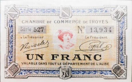 Аверс банкноты 1 франк - Торговая палата Труа (Франция)