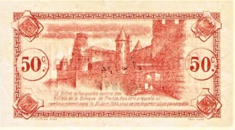 Реверс банкноты 50 сантимов - Торговая палата Каркассона (Франция) 1917 года
