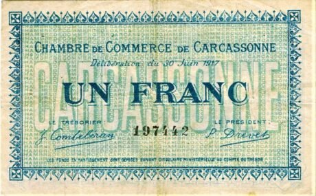 Аверс банкноты 1 франк - Торговая палата Каркассона (Франция) 1917 года