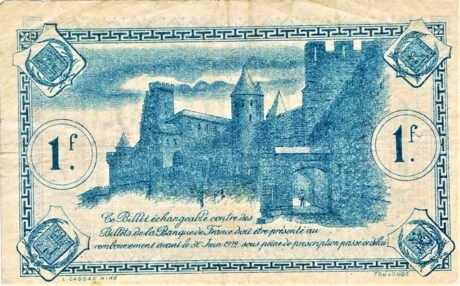 Реверс банкноты 1 франк - Торговая палата Каркассона (Франция) 1917 года