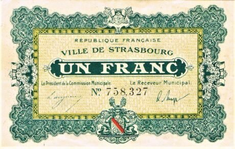Аверс банкноты 1 франк - Город Страсбург (Франция) 1918 года