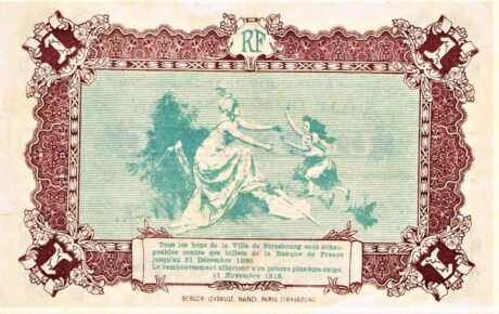 Реверс банкноты 1 франк - Город Страсбург (Франция) 1918 года