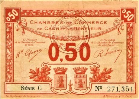 Аверс банкноты 50 сантимов - Торговая палата Кана и Онфлера (Франция) 1920 года